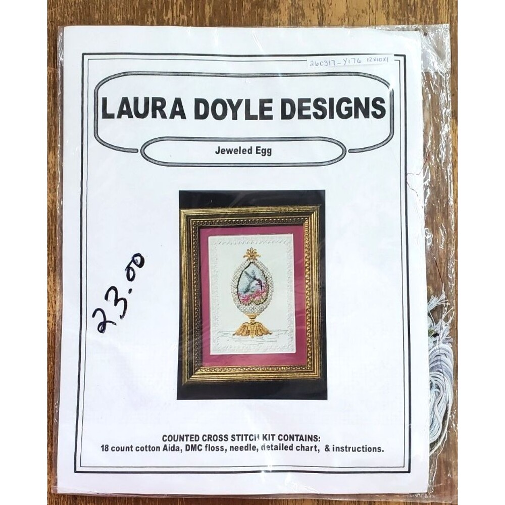 Laura Doyle Jeweled Egg Counted Cross Stitch Kit Easter Gold Beads Faberge NOS
